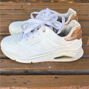 Skechers White and Gold Kids Sneakers